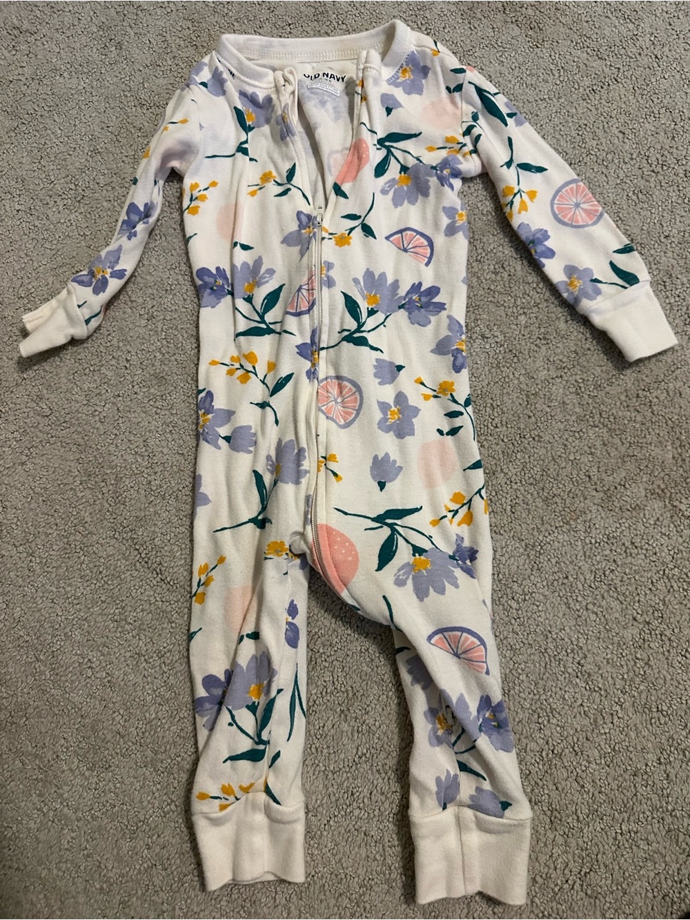 Floral Zip-Front One-Piece Pajamas in Cream and Pastel